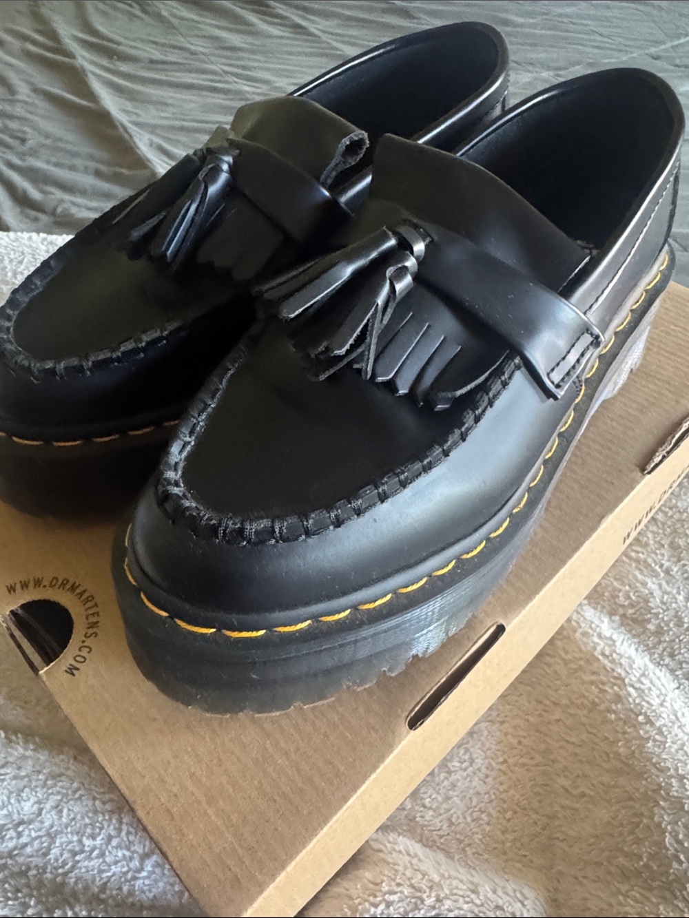 Dr. Martens Black Leather Kiltie Tassel Platform Loafers